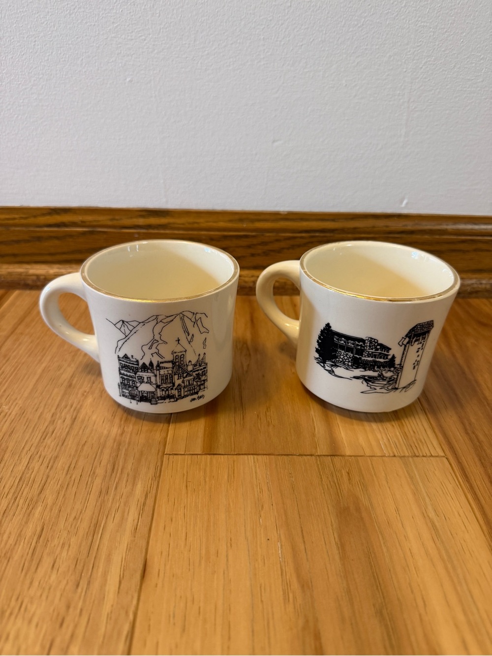 Aspen and Snowmass Ceramic White Gold-Rimmed Scenic Mugs - Set of 2